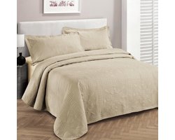 Luxe Sprei - Bed Cover - Slaapkamer Decoratie - Oversized Set - 300x270cm - Effen Beige