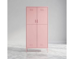 Luxe Stalen Kledingkast Roze – Grote Garderobekast 90x50x180 cm met Verstelbare Planken en Ophangstang – Moderne Opbergkast voor Kleding, Accessoires en Truien House&Garden