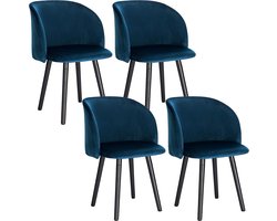 Luxe Stoelen set van 4 - Velvet blauw - Eetkamerstoel - Met armleuning - Vergaderstoel - Zithoogte 47cm