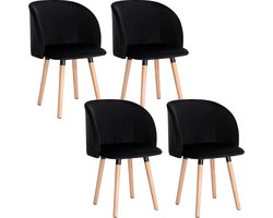 Luxe Stoelen set van 4 - Velvet zwart - Eetkamerstoel - Met armleuning - Vergaderstoel - Zithoogte 47cm