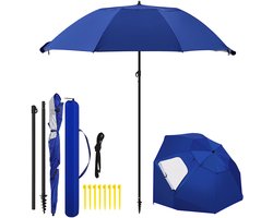 Luxe strandparasol met intelligent verstelbare parasolkop, UV50+ zonbescherming, lichtgewicht maar stabiele constructie, compact opvouwbaar en geleverd met spiraalgrondpen en draagtas voor eenvoudig transport