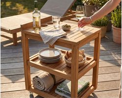 Luxe Teakhouten Trolley & Serveerwagen – Verrijdbaar, Weerbestendig & Stijlvol (65x50x78 cm)