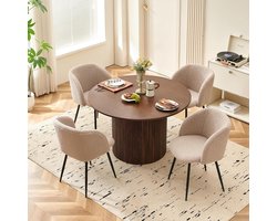 Luxe Teddy Eetkamerstoelen Set van 4 met Armleuningen en Houtlook Metalen Poten – Bruin – 47 x 48 x 81,5 cm – Moderne Keukenstoelen, Woonkamerstoelen & Make-upstoel voor Eettafel en Interieur