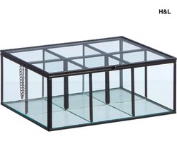 Luxe theedoos - zwart - glas - 6 vakken