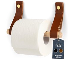Luxe Toiletrolhouder Bruin Pu-Leer - Hout met Installatie Schroeven - Gouden Afsluitknop - WC Rolhouder Hangend - Closetrolhouder