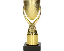 Luxe trofee/prijs beker op sierlijke poot - goud - kunststof - 18,5 x 6,8 cm