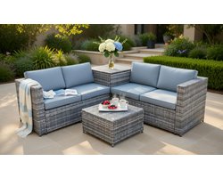 Luxe Tuin Lounge Set Vierkant 185x185 cm – Polyrotan Tuinmeubel met Kussens, Opbergbox en Tafel – Weerbestendig & Modern Tuinhoekbank voor Buiten Medahomestore