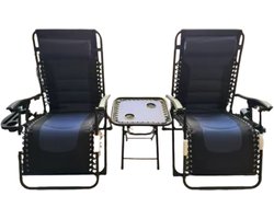 Luxe tuinstoelen duoset - zwart/blauw - Verstelbare tuinstoel en ligstoel - 2 personen - 90°-160° - Tuin - Metaal