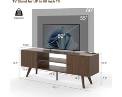 Luxe TV-Meubel Hout 140 cm – Modern Landelijk Lowboard met 2 Deuren & 2 Open Vakken, TV-Dressoir voor 60 inch TV, Stevig P2-Hout 15 mm, Walnoot – Altameubel