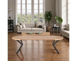 Luxe Uitschuifbare Eettafel Ovaal – Zwart Houtfineer & Stalen Frame – 100-250 x 100 x 75 cm – 2 t/m 8 Personen – Moderne Design Tafel voor Eetkamer & Keuken hometotry