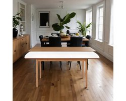 Luxe Uitschuifbare Eettafel – Wit Houten Tafelblad met Massief Frame – 6 Personen – Rechthoekige Eettafel 140–185 x 80 x 75 cm – Moderne Design Tafel voor Eetkamer & Keuken hometotry