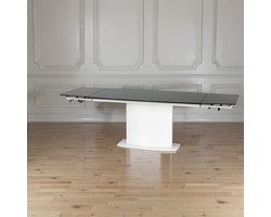Luxe Uitschuifbare Eettafel Zwart – 160 tot 250 cm – Glazen Tafelblad – Modern Design – Voor 10 Personen – Rechthoekig – Stevig Stalen Onderstel – Eetkamertafel