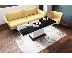 Luxe Uitschuifbare Salontafel – In Hoogte Verstelbaar – Rechthoekig – Wit Hoogglans & Zwart Hoogglans – 120-170 x 70 x 55-65 cm – Multifunctionele Woonkamertafel