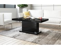 Luxe Uitschuifbare Salontafel – In Hoogte Verstelbaar – Rechthoekig – Zwart hoogglans & Zwart Hoogglans – 120-170 x 70 x 55-65 cm – Multifunctionele Woonkamertafel