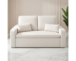 Luxe Uittrekbare Slaapbank 2-Zits – Modern Velours Sofa met Opbergruimte & Slaapfunctie – Beige – Ruimtebesparend 2-in-1 Meubel voor Woonkamer, Studio of Logeerbed – 147 x 196 x 87 cm House&Garden