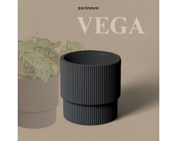 Luxe Vega bloempot - rond antraciet - 36cm ronde - gerecycleerde sierpot met wateropvang
