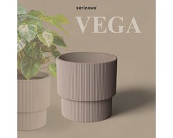 Luxe Vega bloempot - rond taupe - 36cm ronde sierpot met wateropvang - recycled - mokka