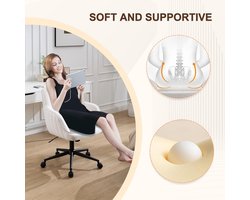 Luxe Velvet Bureaustoel – Ergonomische Stoel met Verstelbare Hoogte – 360° Draaibare Stoel met Stille Wielen – Comfortabele Fluwelen Stoel voor Thuiswerkplek, Slaapkamer of Kaptafel – Wit – Tot 136 kg Draagkracht Alta