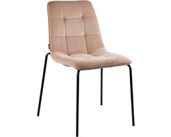 Luxe Velvet Eetkamerstoel GINO – Beige – Stapelbaar – Zwart Metalen Frame – Modern Loft Design – Gestoffeerde Stoel – Set van 1 Stuk