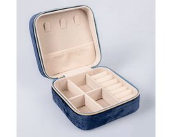 Luxe Velvet Sieradendoos - Bijouterie Kistje - Juwelendoos - Ring - Oorbellen - ketting - Horloge - Dames & meisjes - Reisformaat - blauw