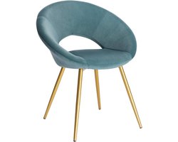 Luxe Velvet Stoel - Turquoise - Eetkamerstoel - Met armleuning - Vergaderstoel - Gouden Metalen poten - Set van 1 - Zithoogte 47cm