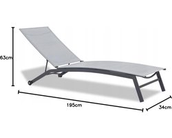 Luxe Verstelbaar Ligbed met Wielen – Comfortabel Zonnebed voor Tuin, Terras & Balkon – Grijs Textilene