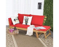 Luxe Verstelbare 2-Persoons Tuinbank met Kussen – Ligstoel & Multifunctionele Lounger voor Balkon, Terras en Tuin – Rood – Houten Outdoor Bank van Acaciahout – Comfortabele Outdoor Zithoek House&Garden