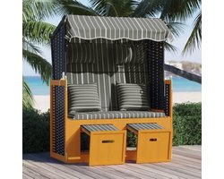 Luxe Verstelbare Polyrotan Strandstoel met Luifel en Voetensteun – Zwart & Antraciet – Comfort Ligbed voor Tuin en Strand