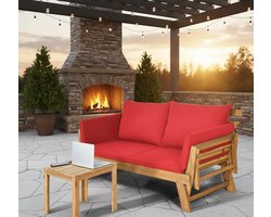 Luxe Verstelbare Tuinbank van Acaciahout met Kussens – 2-Persoons Multifunctionele Ligstoel en Zonnebed voor Balkon, Terras of Tuin – Weerbestendig, Comfortabel en Robuust – Rood House&Garden