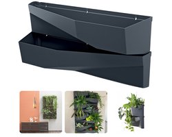 Luxe Verticale Tuin met 2 Plantenbakken - Plantenmuur - 78 x 19 cm - H35 cm - Cascade Bloembak met Waterreservoir - Kunststof - Antraciet