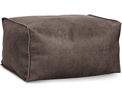 Luxe Voetenbank Pouf in Vintage Leerde-look Antraciet Grijs