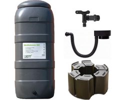 Luxe voordeelset 100L antraciet Rainsaver regenton + kraan + voet + vulautomaat| muurmodel