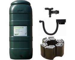 Luxe voordeelset 100L groen Rainsaver regenton + kraan + voet + vulautomaat - muurmodel - waterton