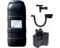 Luxe voordeelset 100L Zwart Rainsaver regenton + kraan + voet + vulautomaat| muurmodel
