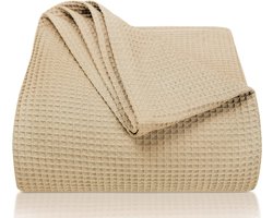 Luxe Wafelpiqué Sprei 240 x 260 cm, XXL Katoenen Woondeken in Zand-Taupe-
