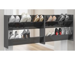 Luxe Wand-Schoenkast Set van 2 – Moderne Hoogglans Grijze Schoenenkast met Klepdeuren – Zwevende Schoenenorganizer 80x18x60 cm – Ruimtebesparende Flurkast / Halmeubel / Schoenenrek – Stijlvolle Schoenenopbergkast voor Hal & Gang-Medahomestore