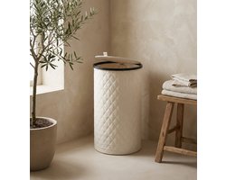 Luxe Wasmand Rond - 99 Liter - Diamond Stitch - Zwart - Met Deksel & Uitneembare Waszak - Hoog & Smal Design - 38x69 cm