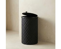 Luxe Wasmand Rond - 99 Liter - Diamond Stitch - Zwart - Met Deksel & Uitneembare Waszak - Hoog & Smal Design - 38x69 cm