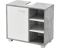 Luxe Wastafel Onderkast – Met Uitsparing – Vrijstaand – Badkamer Kastje – Betonlook – 4 Lades – Stijlvol Design – Grijs