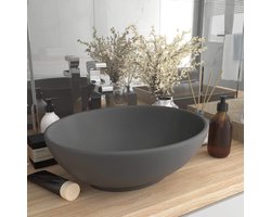 Luxe wastafel, ovaal, kaptafel, gemonteerd boven steen, toilet, keuken, garage, gemakkelijk te reinigen, keramiek, donkergrijs, mat, 40 x 33 cm