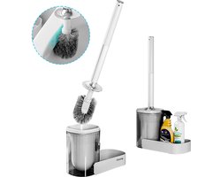 Luxe WC Borstel Set met Houder - Siliconen & Antibacterieel | Sneldrogend + Geurvrij | Moderne Badkamer Accessoires-Wit
