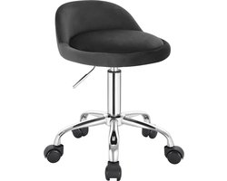 Luxe werkkruk - Op wielen - Donkergrijs - Zadelkruk - Kapperskruk - Tabouret draaikruk - Zonder rugleuning - Ergonomisch - Velvet