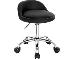 Luxe werkkruk - Op wielen - Zwart - Zadelkruk - Kapperskruk - Tabouret draaikruk - Zonder rugleuning - Ergonomisch - Kunstleer
