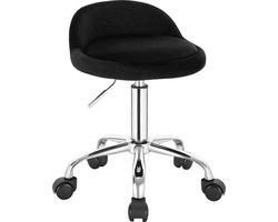 Luxe werkkruk - Op wielen - Zwart - Zadelkruk - Kapperskruk - Tabouret draaikruk - Zonder rugleuning - Ergonomisch - Velvet