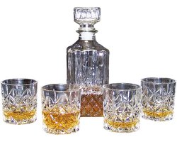 Luxe Whiskey Set - Luxe Karaf - 900 ml - 4 Whiskey Glazen - 300 ml - Glas - Luxe Likeurfles