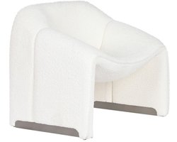 Luxe Witte Bouclé Design Fauteuil Lunora – Lounge Chair – L84 x D64 x H74 cm