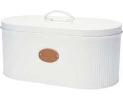 Luxe witte broodtrommel van metaal 33 x 18 x 15 cm - Broodtrommels/brooddozen/vershoudtrommels - Brood/kadetjes bewaren