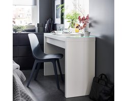 Luxe Witte make-up plank met glazen plaat – moderne make-up plank met grote lade & elegant design – cosmetica kaptafel voor slaapkamer of salon – 120x41x78 cm – HomeByNicole