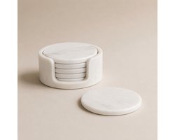 Luxe Witte Marmeren Onderzetters – Set van 6 Elegante Onderzetters voor Stijlvolle Bescherming van Je Meubels