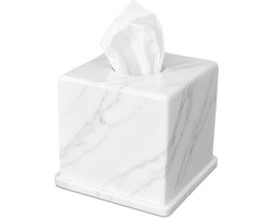 Luxe Witte Marmeren Tissuedoos Kubus - Decoratieve Zakdoekhouder van Steen